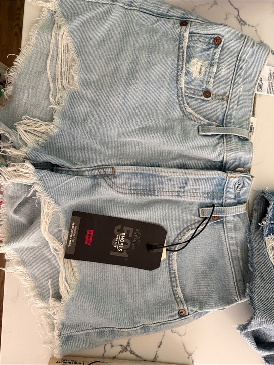 Levi's Pants - Levi's Light Blue Frayed Hem Distressed Denim Shorts